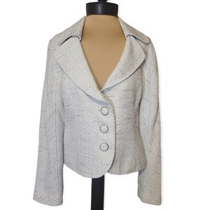 White House Black Market White Silver Grey Tweed Metallic Blazer Size 8